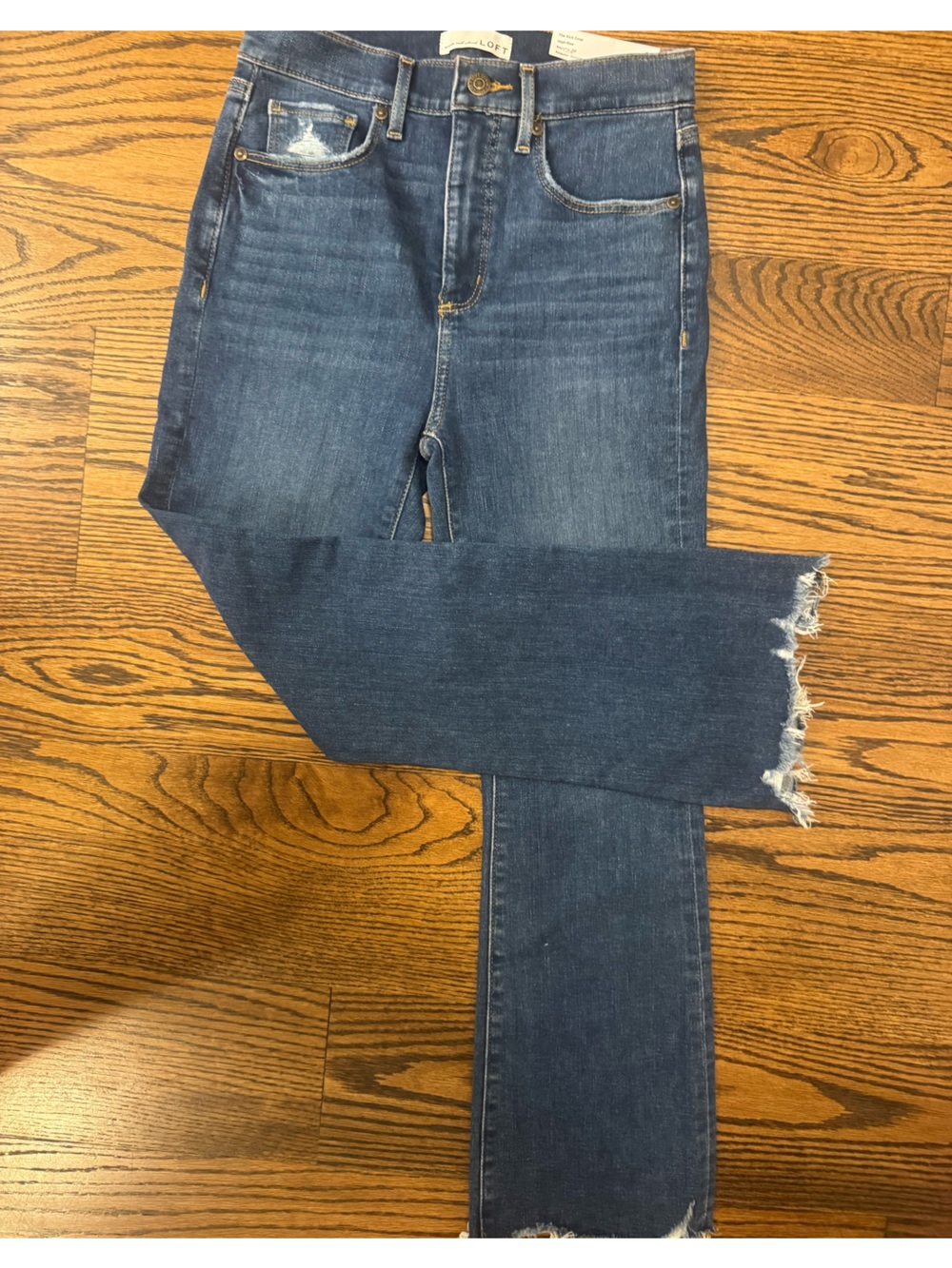 LOFT Blue High-Rise Kick Crop Jeans with Frayed Hem